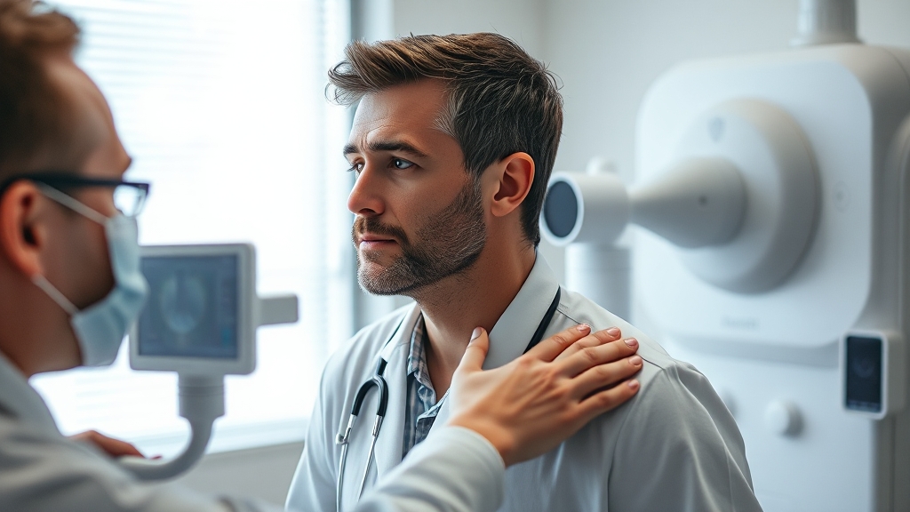 자가 진단과 병원 검사 중요성 (realistic 스타일)